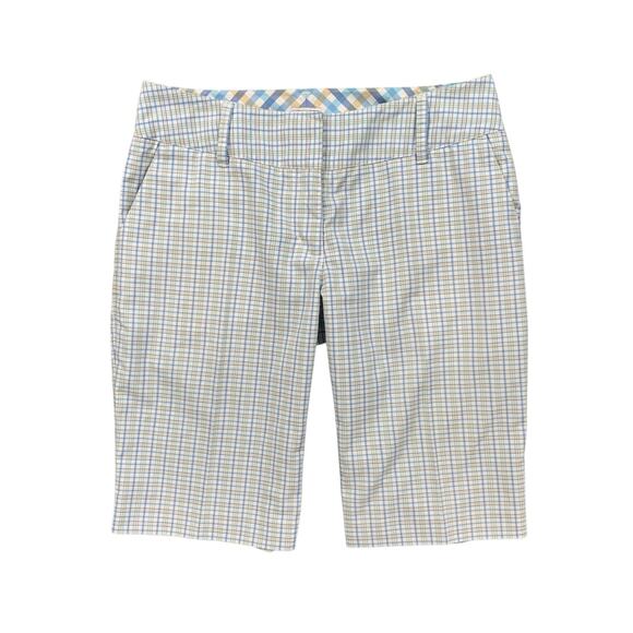 Adidas Shorts Womens 4 Multi Plaid Bermuda Performance Golf Zip Fly Pocket - Picture 1 of 13
